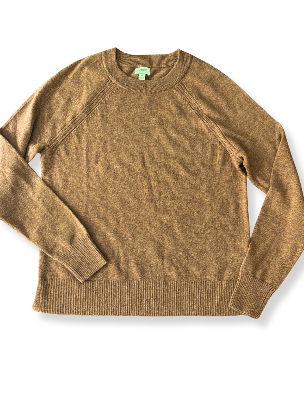 J.Crew XS Brown Wool Blend Raglan Crewneck Sweater Cotton Knit